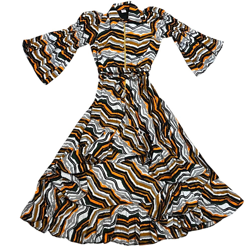 Nashona 100% Cotton Belted Hi-Low Jacket Dress African Print Size L